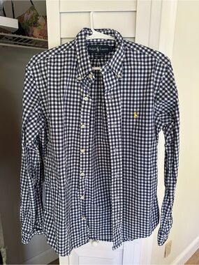 Ralph Lauren Navy and White Gingham Button-Down Shirt
